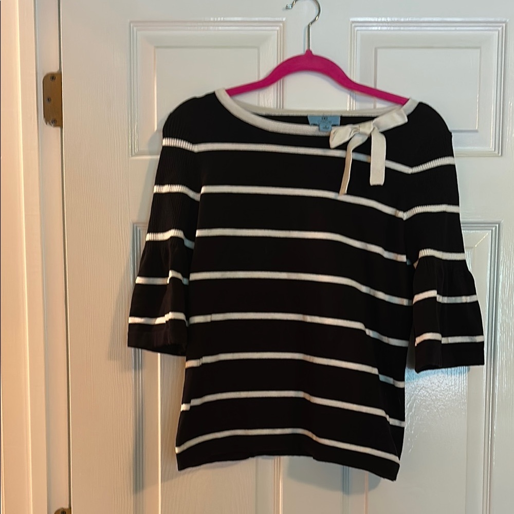 CeCe Black and White Striped Sweater